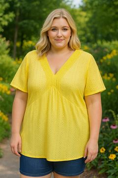 Picture of CURVY GIRL PLAIN TOP WITH LACE NECKLINE